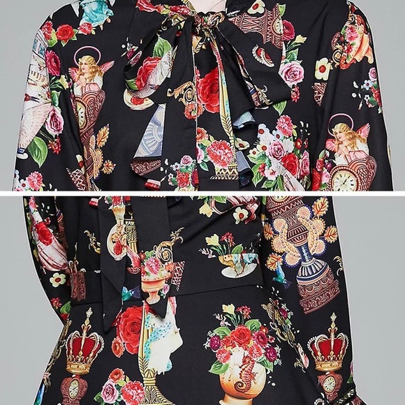 Alomapha | Long Sleeve A-line Contemporary ArtDeco Print Dress - Picture 3 of 4